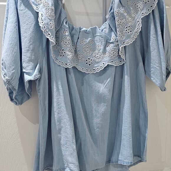 Cato M Eyelet Ruffle Top Peasant Blouse Boho Cottagecore Timeless Southern Style - Picture 4 of 7